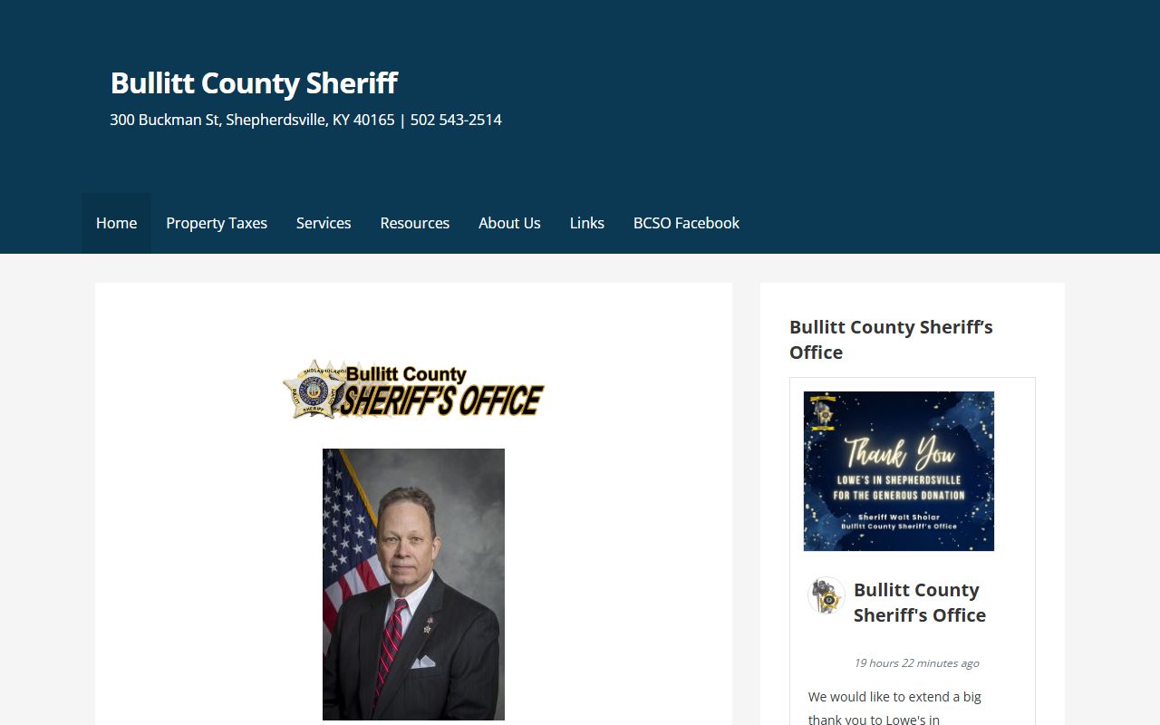 Bullitt County Sheriff's Office website and contact information