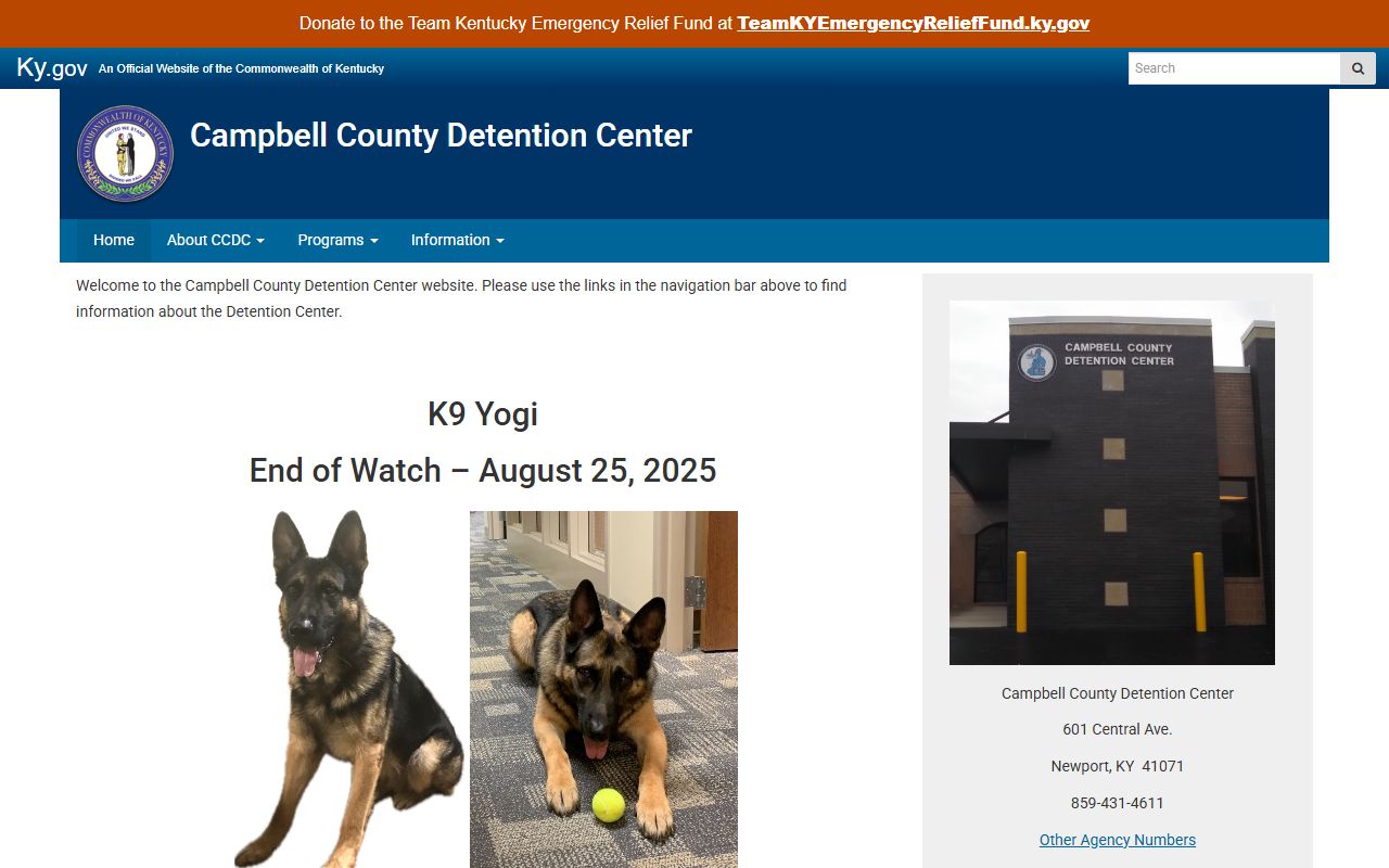 Campbell County Detention Center website for recent bookings