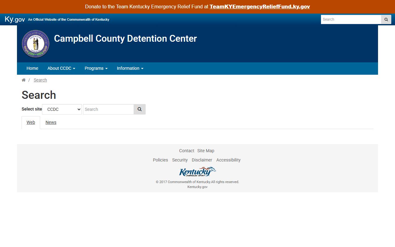 Campbell County Detention Center search page for inmate lookups