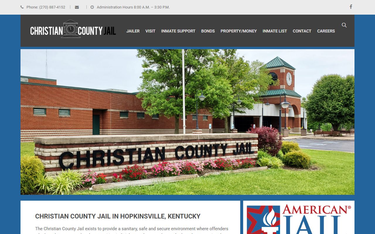 Christian County Jail website showing recent booking information
