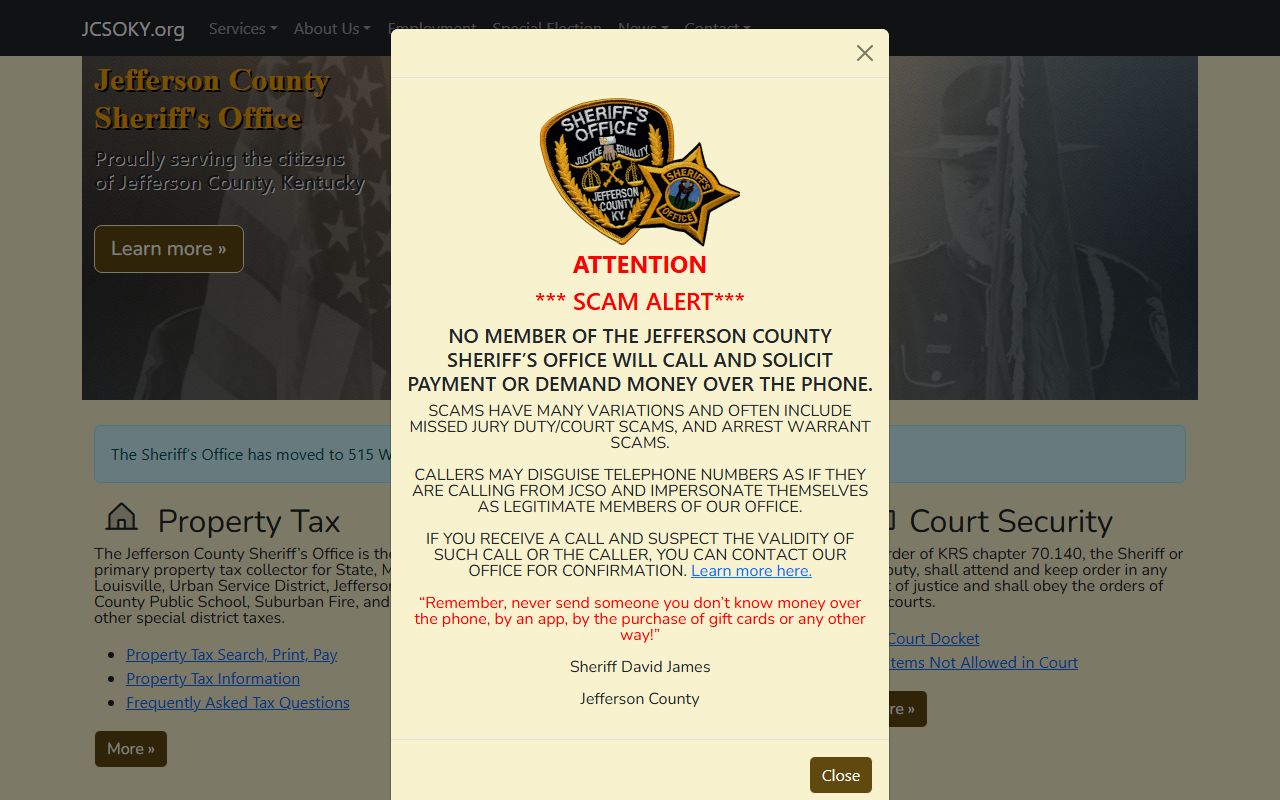 Jefferson County Sheriff's Office website for booking information