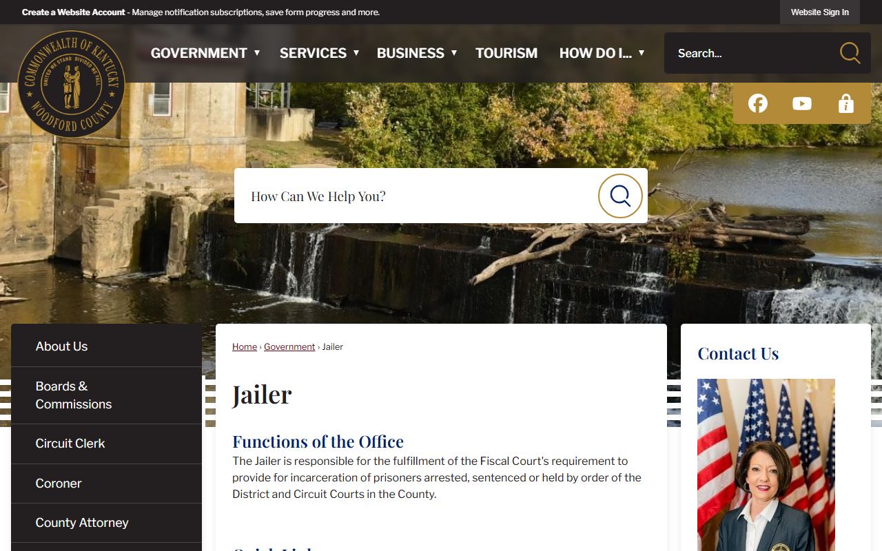 Woodford County Jailer page showing detention center information